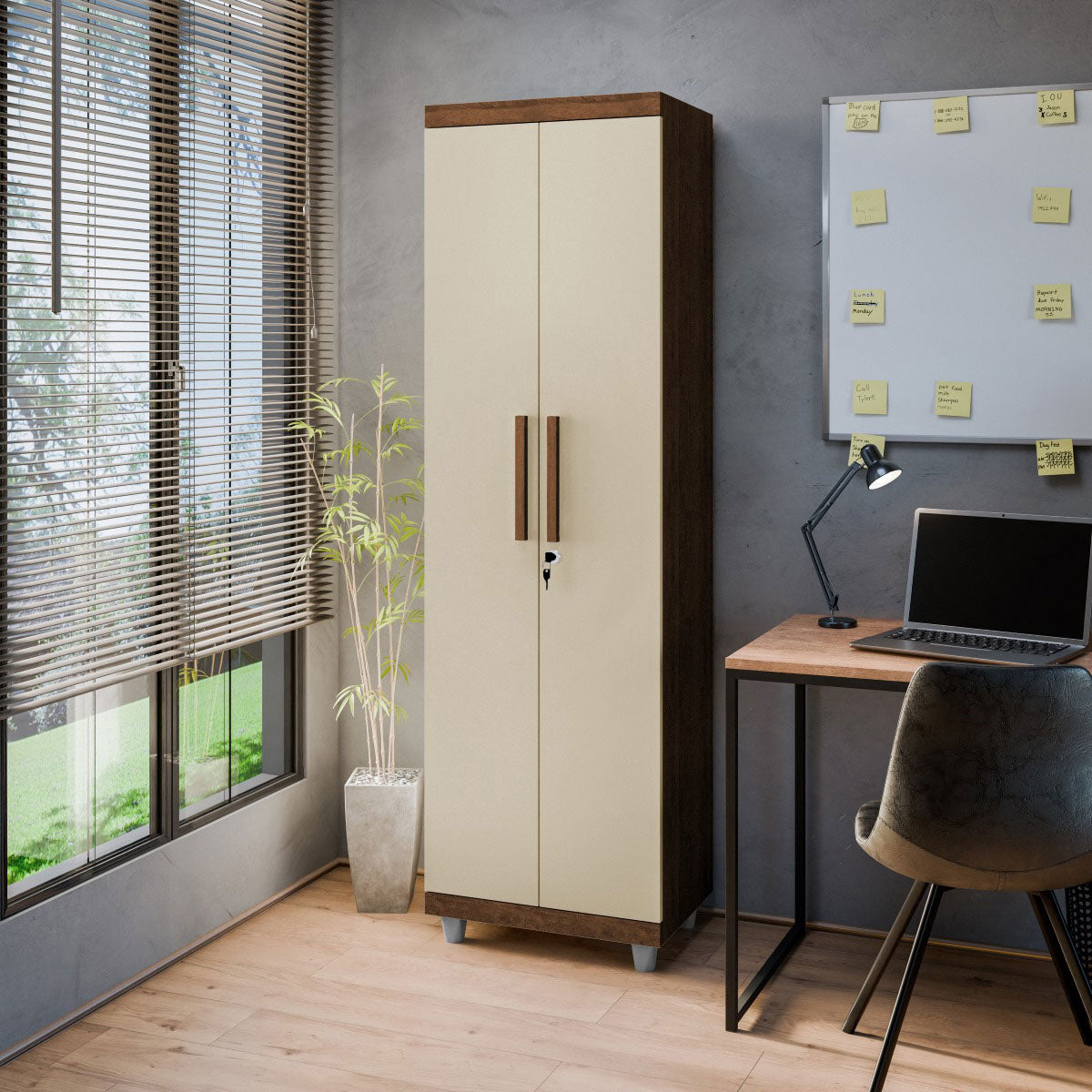 Armário Multiuso Pallas Organizador Home Office Lavanderia 2 Portas Com Fechadura